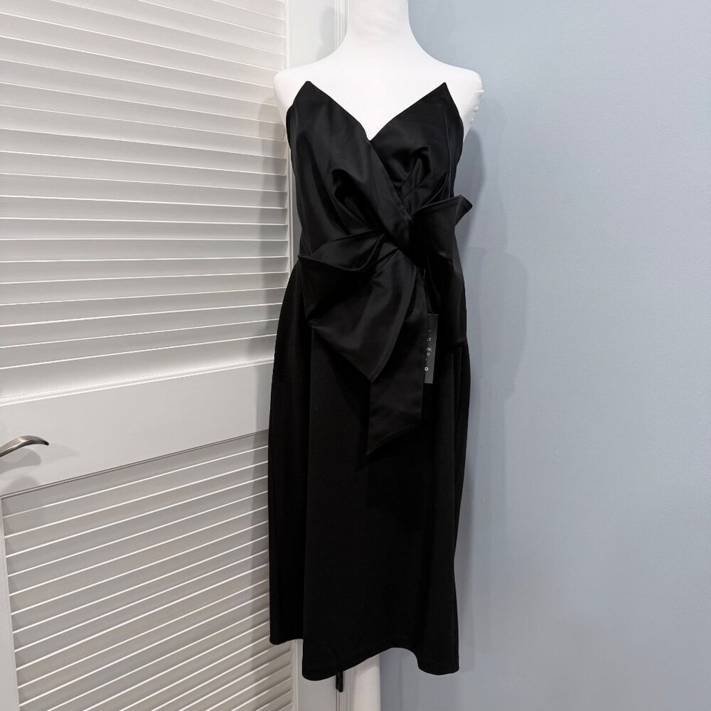 WHBM Black Satin Strapless Bow Dress Size 14 Cocktail Event Party Holiday NEW - Picture 6 of 12